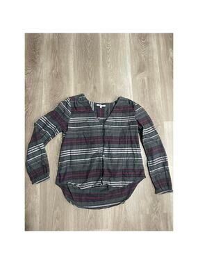 Madewell V-Neck Button-Down Shirt in Pineview Plaid Long Sleeve Top Size Medium